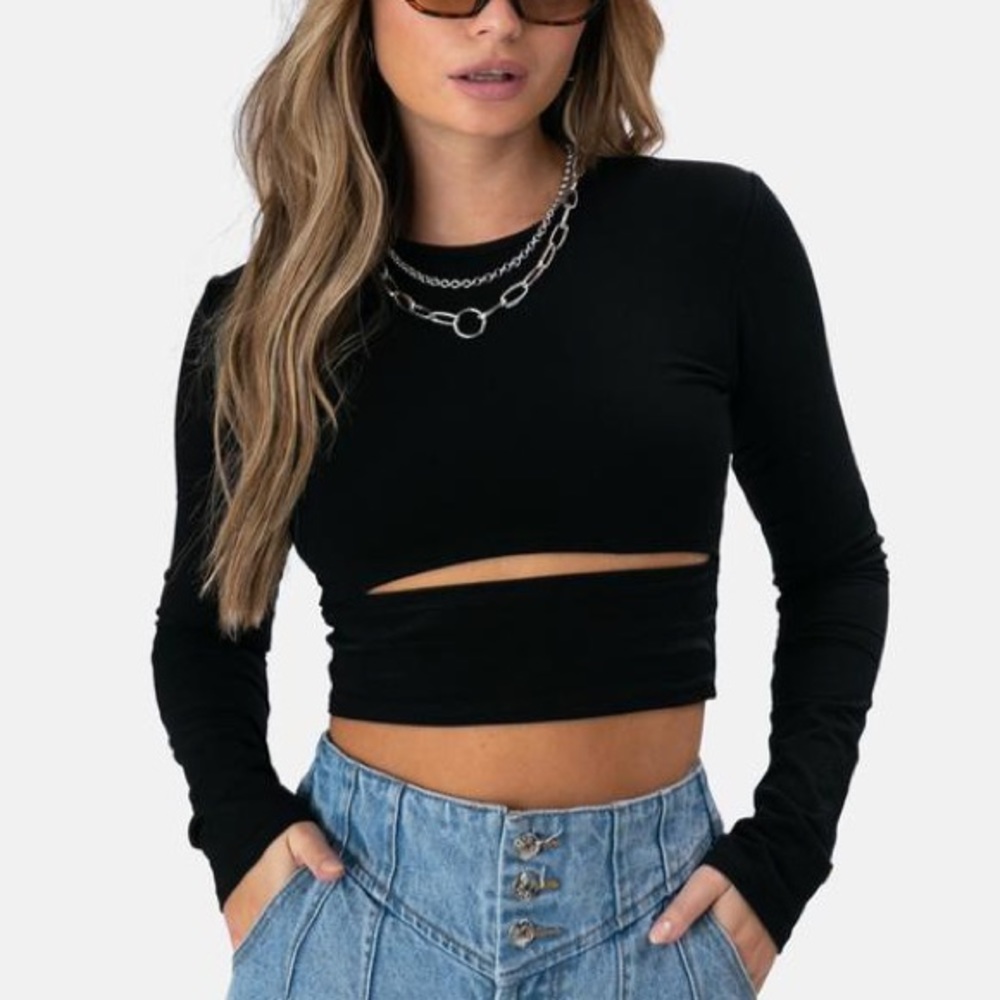 Long Sleeve Cut Out Crop Top